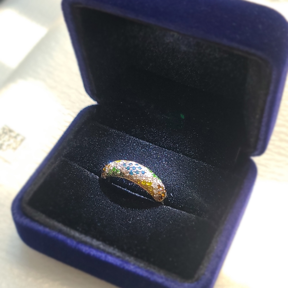 14K Yellow Gold Multi-colored Diamond Ring